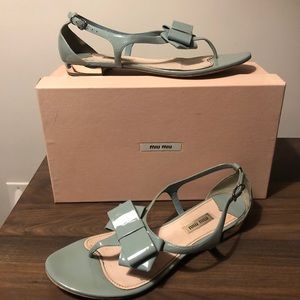 Miu Miu patent leather t strap bow sandals 40